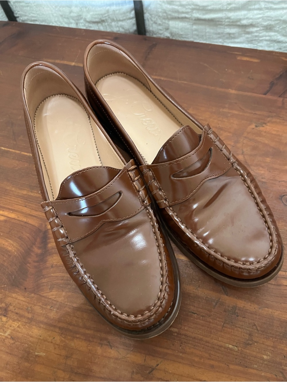 J. Crew Winona Brown Patent Leather Penny Loafers Size 8 Classic Preppy